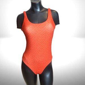 Fendi Roma Embossed Logo One-Piece Swimsuit Orange Large (L)